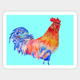 Rooster Chicken Watercolor Painting on Aqua Sticker